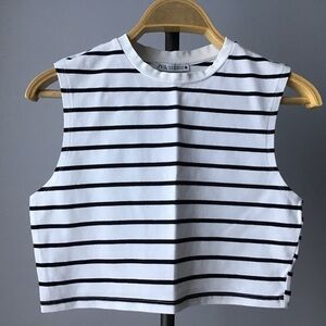 Zara white black striped sleeveless crop top